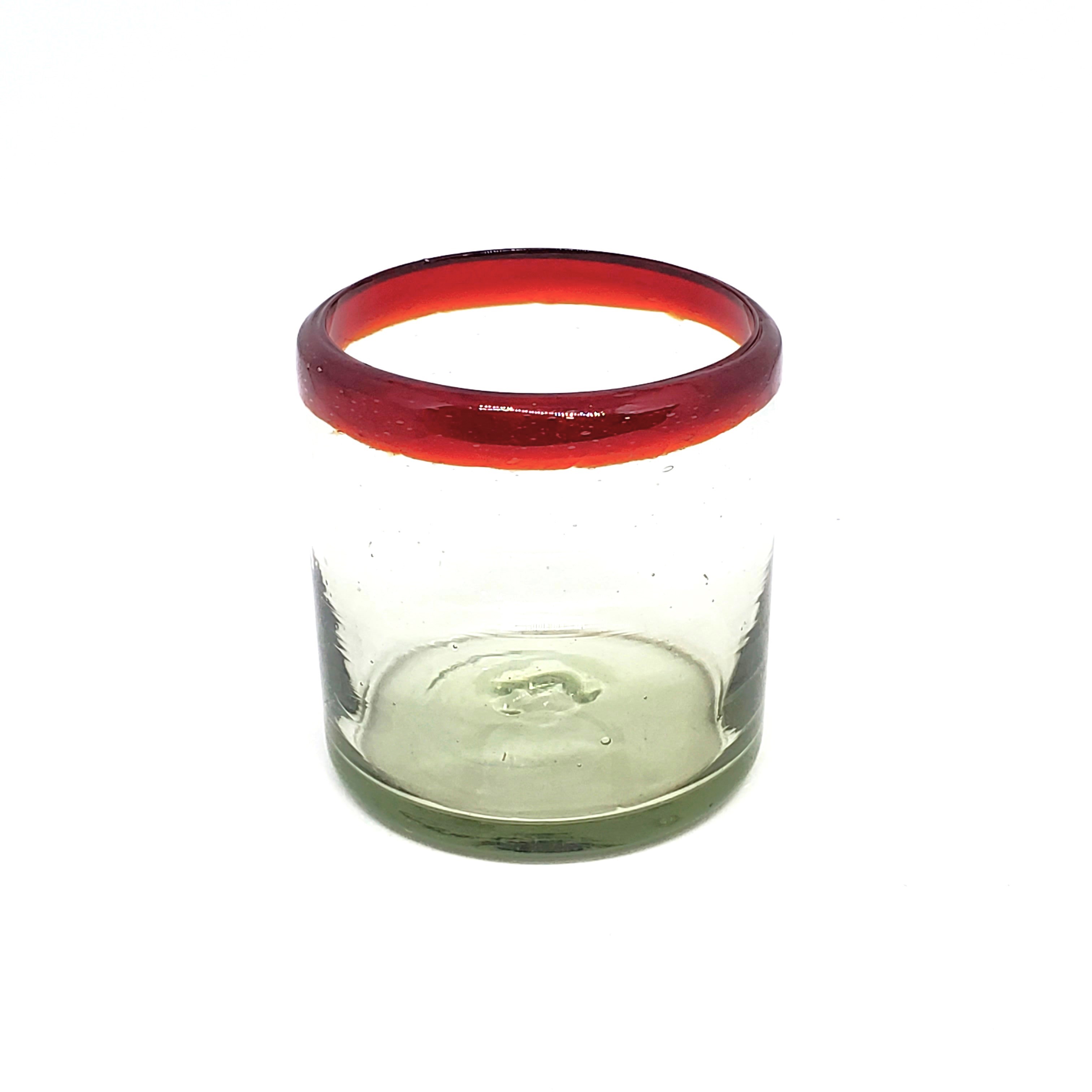 Ruby Red Rim 8 oz DOF Rock Glasses 